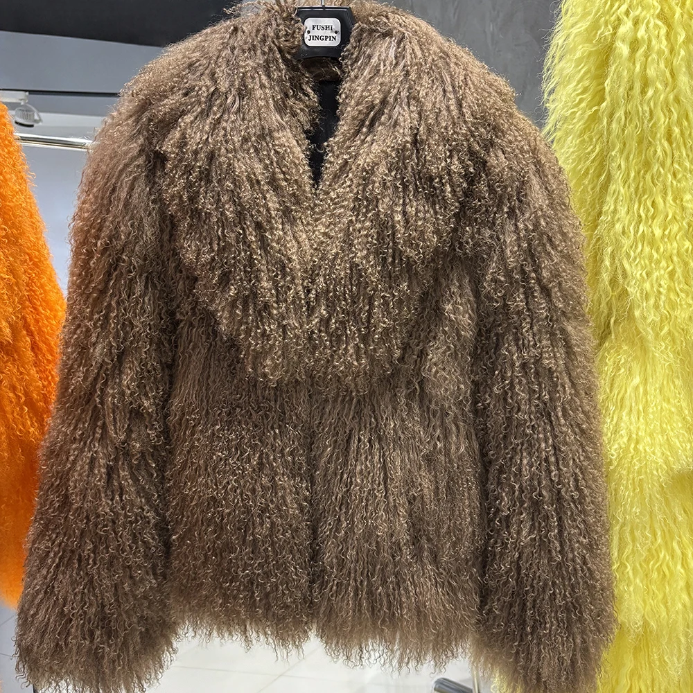 YOLOAgain 2025 Winter Warm Women's Real Mongolia Sheep Fur Jacket Plus Size 8XL Sheep Fur Coat