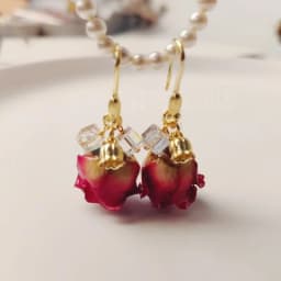 Unique Red Rose Earrings Epoxy Resin Natural Rose Flower Earrings Elegant Immortal Rose Drop Earrings Wholesale Custom Packaging