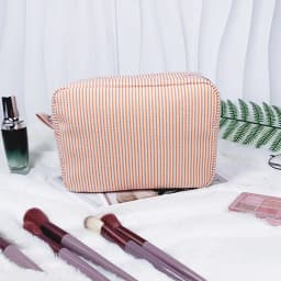 Personalized Striped Makeup Bag Custom Name Embroidery Cosmetic Pouch Travel Toiletry Organizer Gift for Women Girls Bridesmaid