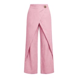 Womens Linen Wrap Wide Leg Pants High Waist Button Decor Asymmetrical Overlap Trousers Casual Loose Fit Office Lady Work Pants