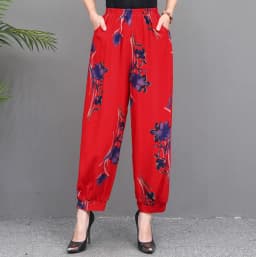 Cotton Silk Pants Women New Spring Summer Elastic High Waist Harem Pants Fashion Printed Casual Wide Leg Pants Female Trousers