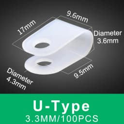 100PCS Cable Clips R-Type Nylon Clamp Plastic White Hose Fasteners Durable Mount Fix Hardware Electrical Fitting Wire Management