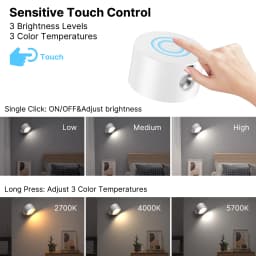 4/2PCS LED Dimmable Wall Lights with Remote, 3 Color Temperatures, Rechargeable Magnetic 360° Rotation Night Lamp for Room