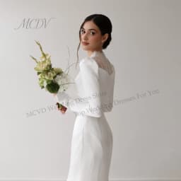 Elegant V-Neck Satin Wedding Dresses Bridal Long Sleeve Sweep Train Zipper Back Mermaid Bridal Gown свадебное платье Customized