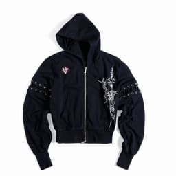 Punk Style Short Wax Rope Strap Sleeve Zipper Hoodie Subcultural Hooded Sweatshirt Cardigan Coat Men and Women