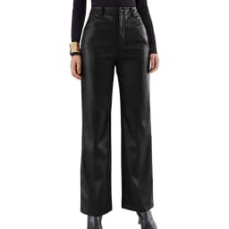 Women PU Leather Pants Solid Color High Waist Straight Trousers High Street Casual Pant