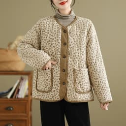 Retro Diamond Pattern Cotton Jacket Women's Winter Large Size Cotton Padded Thickened Short Outerwear Japanese Style round Ne...