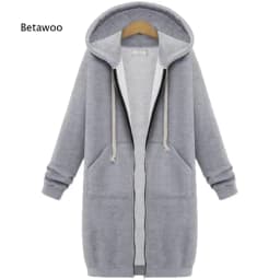 Long Zip Hooded Sweat Jacket For Women Drawstring Long Sleeve Outerwear With Side Pockets For Cold Season Daily Matching