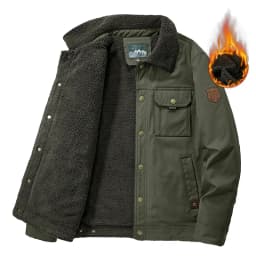 Winter Washed Sherpa Fleece Jacket Men's Thick Warm Casual Outerwear