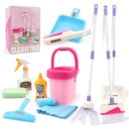 12pcs/set Kids Cleaning Set Housework Supplies Kit with Dustpan Broom Bucket Mop Cleaning Set Play House Toys for Boys & Girls