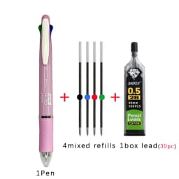 Kawaii 5 In 1 Multicolor Ballpoint Pens with Refills Pencil Leads Set 4 Color Ball Pens and Mechanical Pencil Multifunction Pen