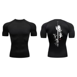 Yin Yang Sword Print Short Sleeve Compression Shirts for Men Summer Athletic Quick Dry T-shirts Gym Workout Running Tees Tops