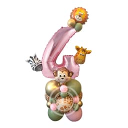 31pcs Wild Animal Pink Balloon Tower with 1-9 Number Balloon for Girl's Wild One Themed Birthday Jungle Safari Party Decoration