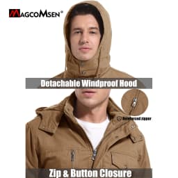 MAGCOMSEN Winter Jacket Men's Cotton Cargo Jacket Fleece Lined Thicken Work Coat Warm Parka Coat Detachable Hood Snow Ski Jacket