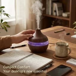 HONSUN Humidifier for Bedroom, 300ml Essential Oil Diffuser with 7-Color LED Night Light, Dark Wood Grain Ultrasonic Cool Mist Humidifier, Portable USB Desktop Aroma Humidifier with 4-Hour Auto Shut-Off, Compact Size for Home Office Spa