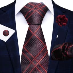 New Style 8 CM Red Paisley Tie Handkerchief Cufflink Pin Set For Men Necktie Clothing Accessories Wedding Gravatas Fit Party