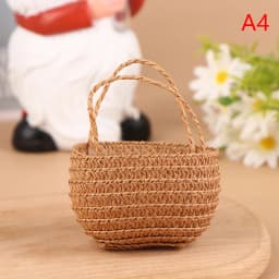 1/12 Dollhouse Woven Bread Basket Shopping Basket Straw Handbags Dollhouse Weaving Beach Bag For Dolls Miniature Decoration
