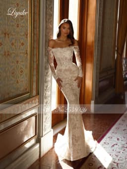 Liyuke Alluring Lace Boat Neck 2 In 1 Mermaid Wedding Dresses Shiny Beading Pearls Romantic Removable Train Bridal Gowns