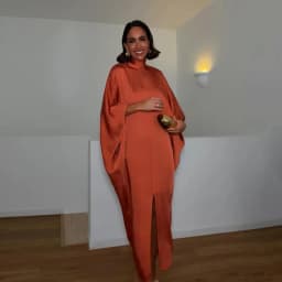 Women Solid Satin Maxi Dress High Neck Batwing Sleeve Loose Fit Front Slit Dresses Lady 2026 Summer Elegant Evening Party Outfit