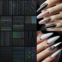 12Sheets Gold Metal Stripe Wave Nail Decals 3D Bronzing French Line/C Curve Stripe Nail Stickers 8*10cm Gold Line Nail Art Suppl