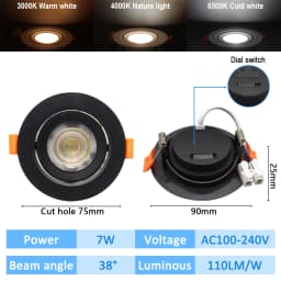 10pcs CCT Spot Downlight Recessed LED Ceiling Light 3 Color Adjusted AC100-240V Dial Swich 3000K/4000K/6500K Indoor Lighting