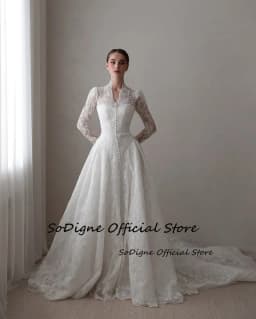  SoDigne A-line Lace Wedding Dresses V-neck Full Sleeves Bridal Dress 2026 Boho Long Bride Gown Vestidos De Novia Customized