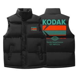 Men Kodak Point and Shoot Camera Print Stand Collar Padded Vest Sleeveless Warm Casual Outerwear Winter Cotton Waistcoat