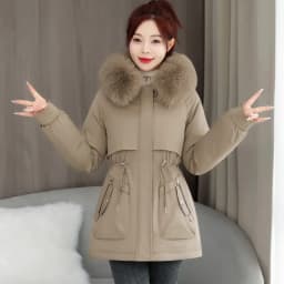 Women's Short Thickened Fleece Lined Cotton Jacket Coat Zipper Sleeve Long Sleeve Hooded Commute Style Korean Version Winter ...