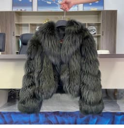 Women's Luxury Natural Fox Fur Jacket Long Turn-Down Collar Real Fox Fur Jacket Turn-down Collar Luxury