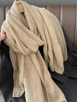 Spring Autumn New Style Long Lace Splicing Versatile Women's Scarf Fashionable Neck Protection Shawl Artistic Cotton Linen Th...