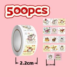 500Pcs/Roll Kawaii Cat Dessert Stickers, Cute Cake - Themed Cartoon Decals for DIY, Journal & Gift Decor