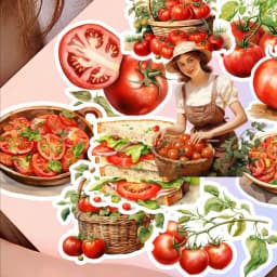 17PCS DIY Scrapbooking Hand-painted Watercolor Retro Tomato Farm Stickers Album Daily Planner Label Stationery Vintage