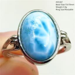 Natural Blue Larimar Oval Adjustable Ring Jewelry Water Pattern Real Larimar For Women Men Healing Fashion Stone AAAAAA