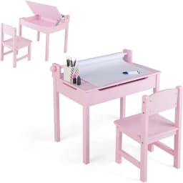 Children's Desk with Chair, with Folding Table Top,  with Paper Roll Holder & Markers,  for Children from 3 Years (Pink)
