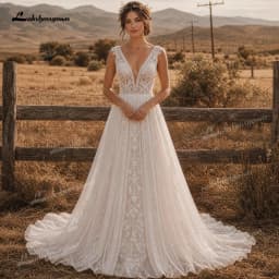 Romantic Tulle A-Line Boho Wedding Dress Cap Sleeveless Deep V Floral Lace Bridal Gown Ruffle Backless Wedding Gowns Customized