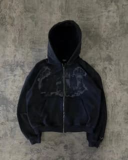 Gothic Wing Graphic Print Black Zip Up Hoodie Vintage Grunge Cross Pattern Oversized Soft Streetwear Y2K Punk for Men Daily Wear