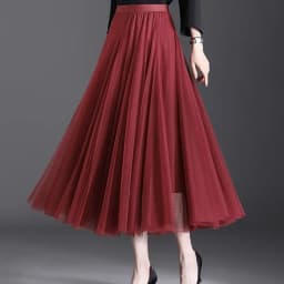 Spring Autumn Summer Holiday Beach Women Long Midi Skirt Fashion Ladies Elastic High Waist Tulle Mesh Pleated Tutu Skirt