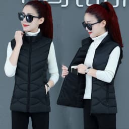 Solid Short Style Vest for Women Cotton Padded Women's Winter Sleeveless Jacket with Zipper Stand Collar Casual Coats
