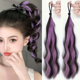 2PCS Natural wave synthetic pair of curly ponytail wig women's ponytail extension extension red blue green highlighting wig