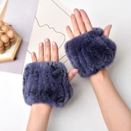 Women's Natural Rex Rabbit Fur Gloves Elastic Knitted Real Fur Mittens Winter Warm Wrist Guards with Exposed Fingers