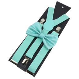 Adjustable Elastic Leather Suspenders Bowtie Set Men Women Baby Blue Braces Straps For Wedding Y-Back Shirt Accessories Gift