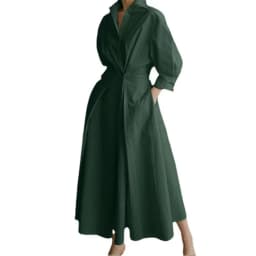 Elegant Women's Summer Dresses 2026 Loose A Line Maxi Shirt Long Sleeve With Pockets Office Commuter Street Casual Long Dress