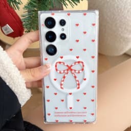 Bow Stripe Cute Wave Point Pattern Clear For MagSafe Phone Case For Samsung Galaxy S26 S25 S24 S23 Ultra Plus Shockproof Cover