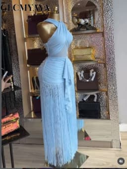 Elegant Women's Halter Neck Cross-Strap Fringe Maxi Dress Bodycon Party Gown for Evening Cocktail Night Tassel Chic Long Dresses