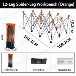 Heavy Duty Spider Workbench 3500kg Max, Folding Stand Bag, Quick Setup No Tool, Woodworking Garage Support 4 6 8 10 12 15 Legs