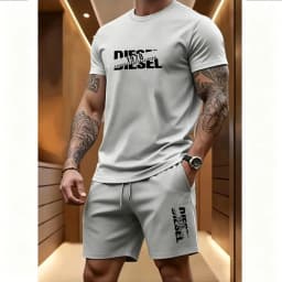 Summer Men's Casual Two-piece Set Round-neck Short-sleeved T-shirt and Sports Shorts for Outdoor Activities
