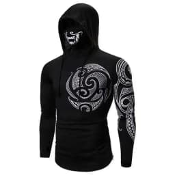 HKSH Spring Summer Elastic Hooded T-shirts Men's Tide Dark Ninja Sweatshirt Skull Mask Streetwear Fashion Print Chic Tops HK1826