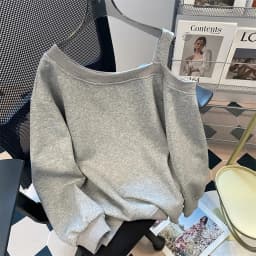 Cute Design Shoulder Bared Long Sleeve Sweatshirt Women's Autumn Sweet Milkish Casual Fashion Loose Fit Printed Hoodie