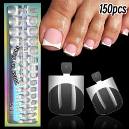 150Pcs Short Square Black French Tips Fake Toenails Matte Nude Pink Press On Toe Nails for Summer Daily Wearable False Toenail T
