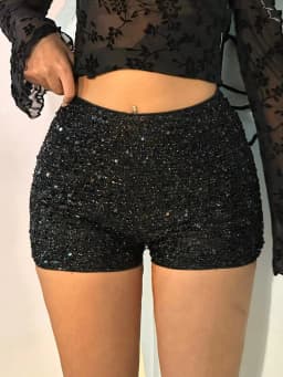 Women Sequins Black Low Rise Shorts Y2K Sexy Skinny Mini Shorts Summer Fashion Party Clubwear Costume Bottoms